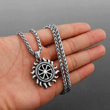 316L Stainless Steel Sun Wheel Pendant Necklace Unique Pagan Amulet Jewelry Retro Mysterious Slavic Symbol Wholesale Necklaces Viking Warriors