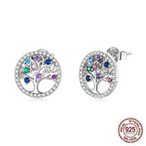 Colorful Tree of Life 925 Sterling Silver Stud Earrings tree of life earrings Viking Warriors