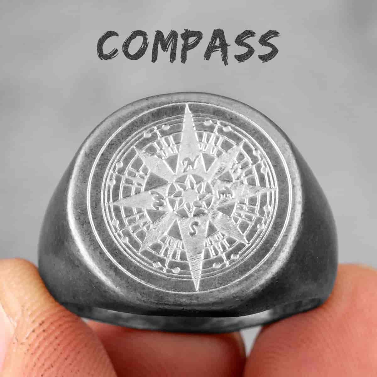 Men's Compass Signet Ring