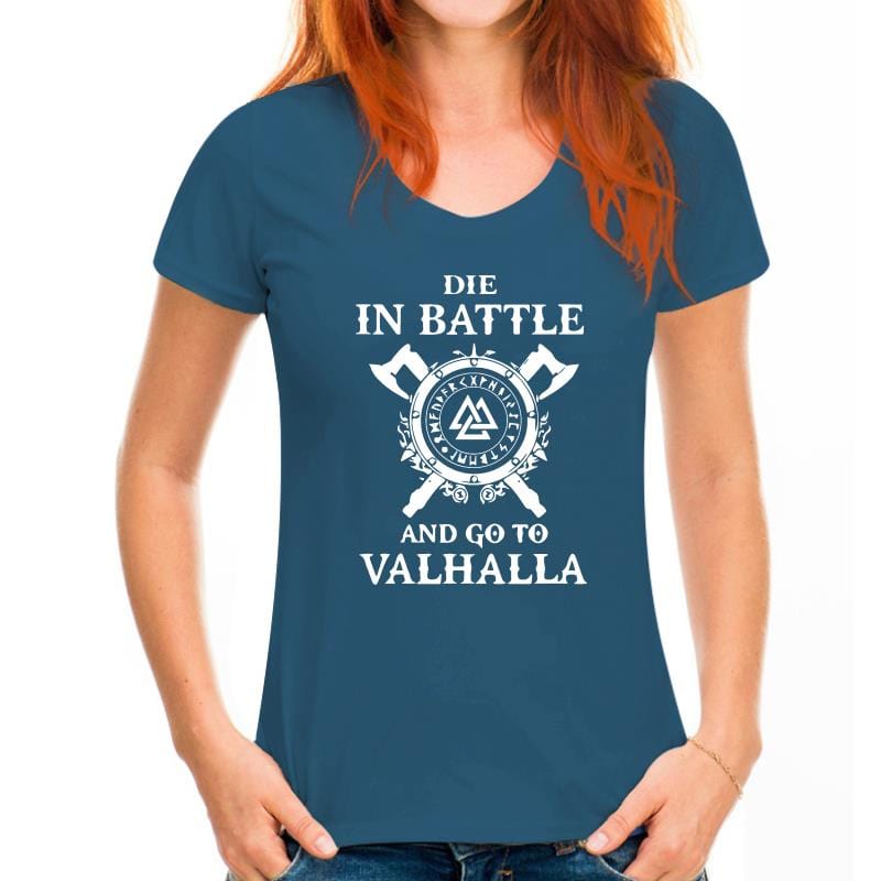 Viking Warriors Die in Battle and Go to Valhalla Vikings T-Shirt Women Azure Blue / Xxs