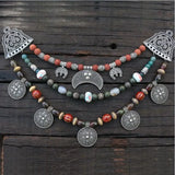 Ethnic Beads Necklace Slavic Viking Moon Brooch Necklace Viking Warriors