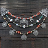 Ethnic Beads Necklace Slavic Viking Moon Brooch Necklace Viking Warriors