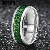 Green Moss Agate Inlay Tungsten Carbide Wedding Band rings Viking Warriors