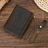 Leather Trifold Wallet with Chain wallet Viking Warriors