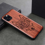 Natural Wood Case For iPhone 14 Pro 11 12 XR XS 15 Pro Max Mobile Phone Cases Viking Warriors