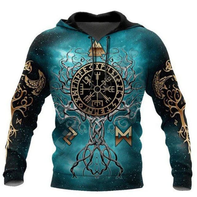 Valhalla Armor Print Hoodie Norse Tree Of Life Hoodie Viking Warriors