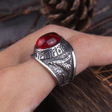 Red Stone Viking Wolf Raven Ring Rings Viking Warriors