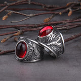 Red Stone Viking Wolf Raven Ring Rings Viking Warriors