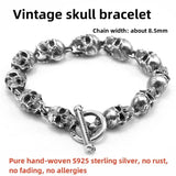 S925 Silver Handmade Skull Bracelet Bracelet Viking Warriors
