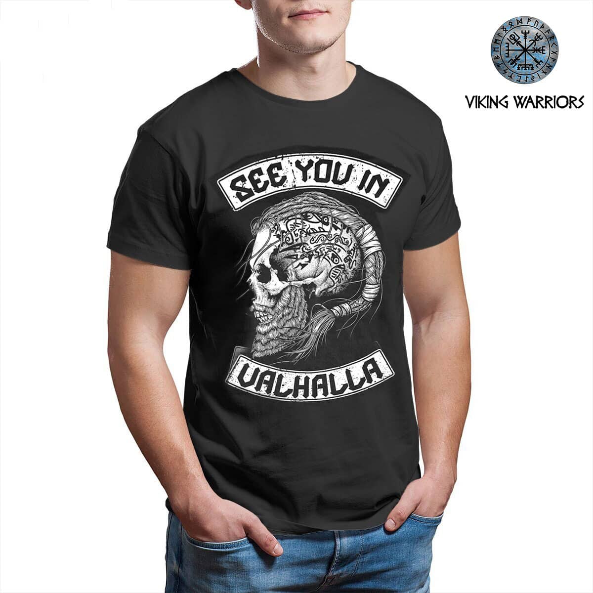 Vegvisir Viking Compass T-Shirt  See You In Valhalla - TheNorseWind