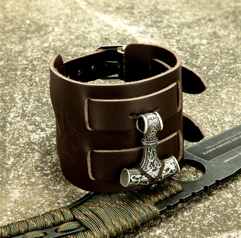 Thor Hammer Leather Wristband | Viking Warriors