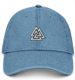 Valknut Embroidered Denim Hat Hats Viking Warriors