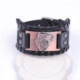 Viking Wolf Head Leather Cuff Wristbands Viking Warriors