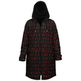 Viking Rune Cloak — Red Norse Runes Hooded Zipper Coat