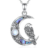 925 Sterling Silver Abalone Shell Raven Moon Necklace Viking Warriors