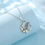 925 Sterling Silver Abalone Shell Raven Moon Necklace Viking Warriors