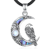 925 Sterling Silver Abalone Shell Raven Moon Necklace Viking Warriors