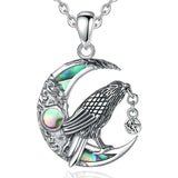925 Sterling Silver Abalone Shell Raven Moon Necklace Viking Warriors