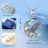 925 Sterling Silver Abalone Shell Raven Moon Necklace Viking Warriors