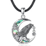 925 silver raven pendant with blue-green shell