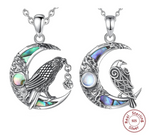 925 Sterling Silver Abalone Shell Raven Moon Necklace Viking Warriors