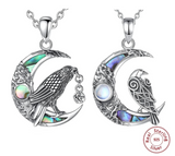 925 Sterling Silver Abalone Shell Raven Moon Necklace Viking Warriors