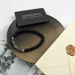 925 Sterling Silver Skull Cross Obsidian Beads Bracelet Bracelet Viking Warriors