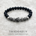 925 Sterling Silver Skull Cross Obsidian Beads Bracelet Bracelet Viking Warriors