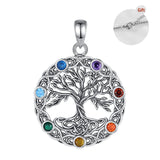 925 Sterling Silver Tree of Life Chakra Pendant Necklace