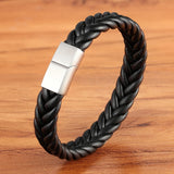 Classic Stainless Steel Braided Leather Bracelet