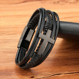 Men's Luxury Cross Leather Bracelet