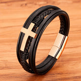 Men's Luxury Cross Leather Bracelet