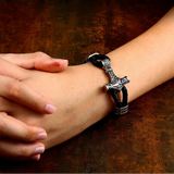 Viking Thor's hammer Leather Bracelet on a wrist 