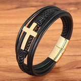 Men's Luxury Cross Leather Bracelet