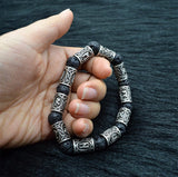 Viking Runes Lava Stone Beads Bracelet