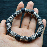 Viking Runes Lava Stone Beads Bracelet