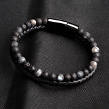 Natural Stone Leather Beaded Bracelet
