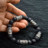 Viking Runes Lava Stone Beads Bracelet