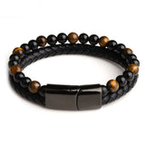 Natural Stone Leather Beaded Bracelet