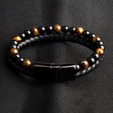Natural Stone Leather Beaded Bracelet