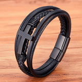Men's Luxury Cross Leather Bracelet