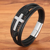 Men's Luxury Cross Leather Bracelet