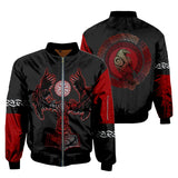 Black and red jacket with Raven and Thor hammer design on a white background