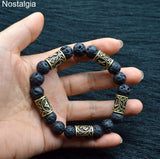 Viking Runes Lava Stone Beads Bracelet