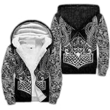 Hoodie with Viking design and patterns on a white background