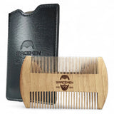 Wooden comb and black leather case with 'GRACEMEN' branding on a white background