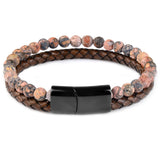 Natural Stone Leather Beaded Bracelet