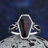 Gothic Coffin Ring with Red Stone