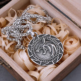 Viking Wolf Wizard Rune Medallion Necklace