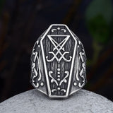 Gothic Coffin Ring with Red Stone